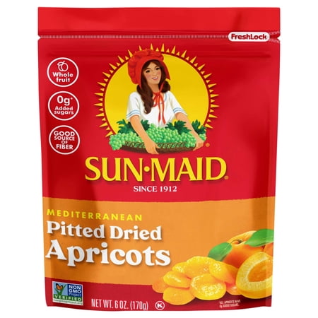 Sun-Maid Mediterranean Dried Apricots, Dried Fruit Snack, 6 oz Bag