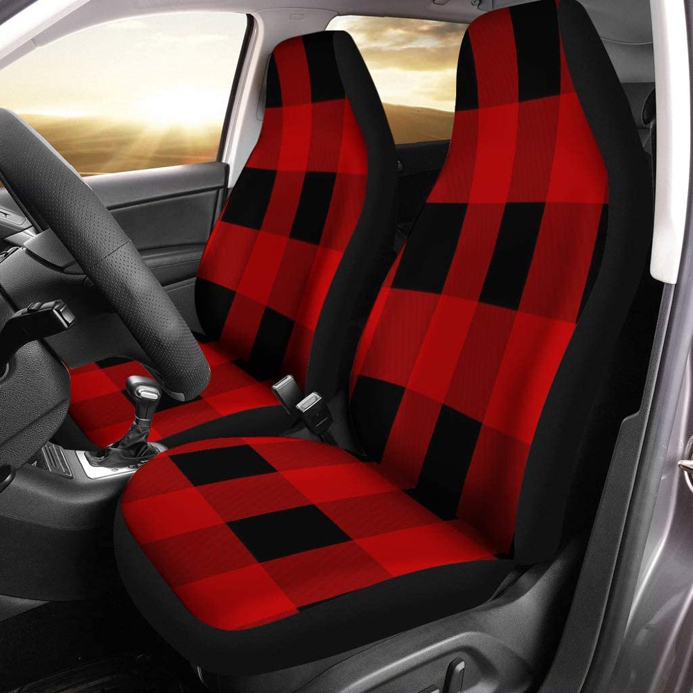 KXMDXA Set of 2 Car Seat Covers Red Buffalo Lumberjack Plaid Pattern