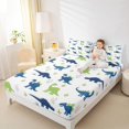 thumbnail image 4 of Manfei Blue Green Dino Bed Sheets for Kids Boys, Cartoon Dinosaur King Sheets, Cute Wildlife Sheet Set, Ultra Soft Home Decor 4-Piece, 4 of 7