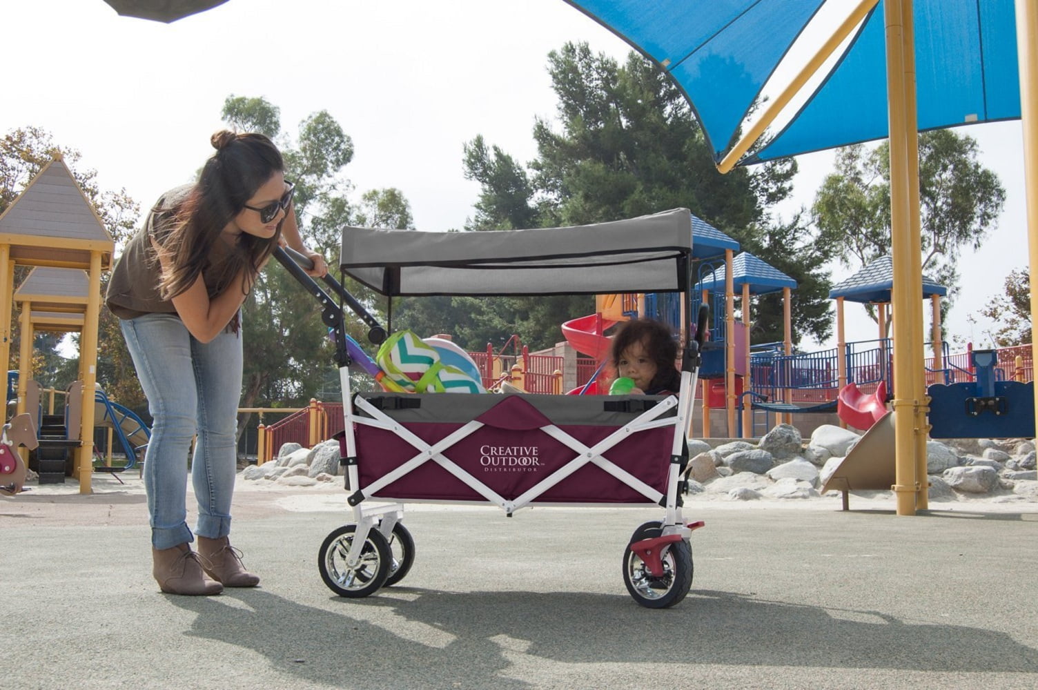 Folding Wagon for Kids, Foldable Canopy with Sun/Rain Shade (Mag)