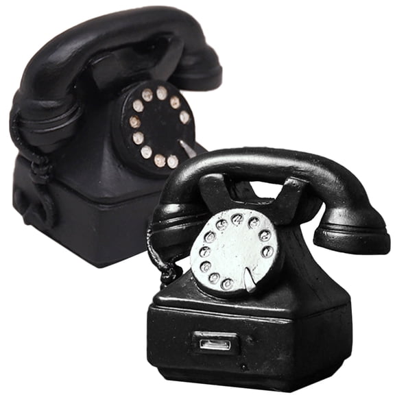 ETHZZLE 2-Pack Vintage Rotary Phone Set Retro Style Resin Decor for Office, Home, Photography Prop, Desk Decoration