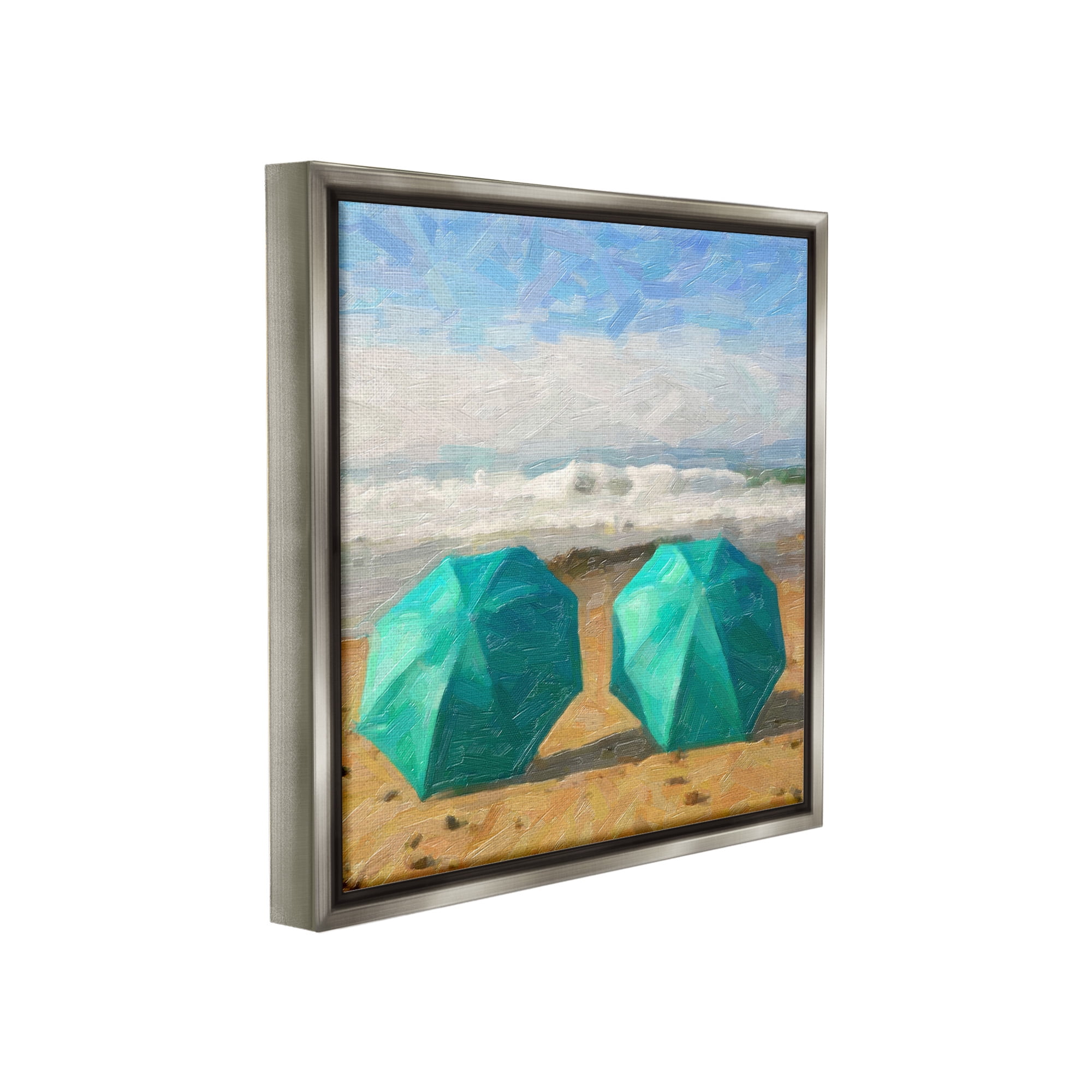 Stupell Industries Beach Umbrella Duo Landscape Painting Gray Floater Framed Canvas Art Print Wall Art, 25 x 25