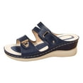 thumbnail image 4 of Sandales à Enfiler pour Femmes Tendance en Cuir Largeur Grand Bout Ouvert Plateforme à Talon Compensé Sandales Habillées de Marche Chaussures, 4 of 7