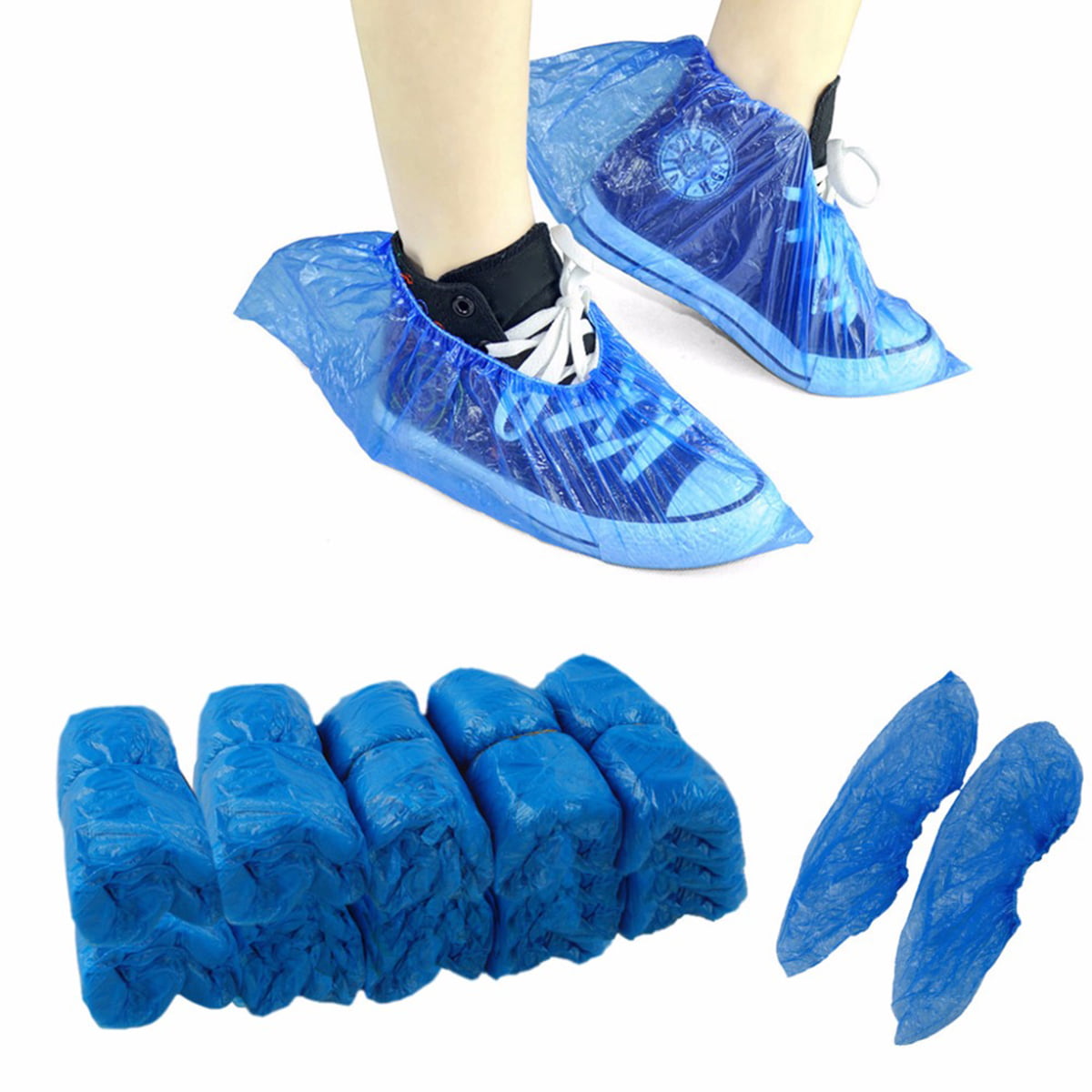 200 PCS Medical Waterproof Boot Covers Plastic Disposable Shoe Covers Overshoes 