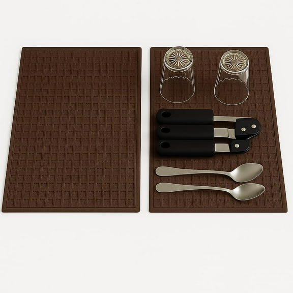 Dependable Industries Microfiber Dish Drying Mat 2 Pack 20 x 15 inch Kitchen Counter Mats Pad Super Absorbent Brown