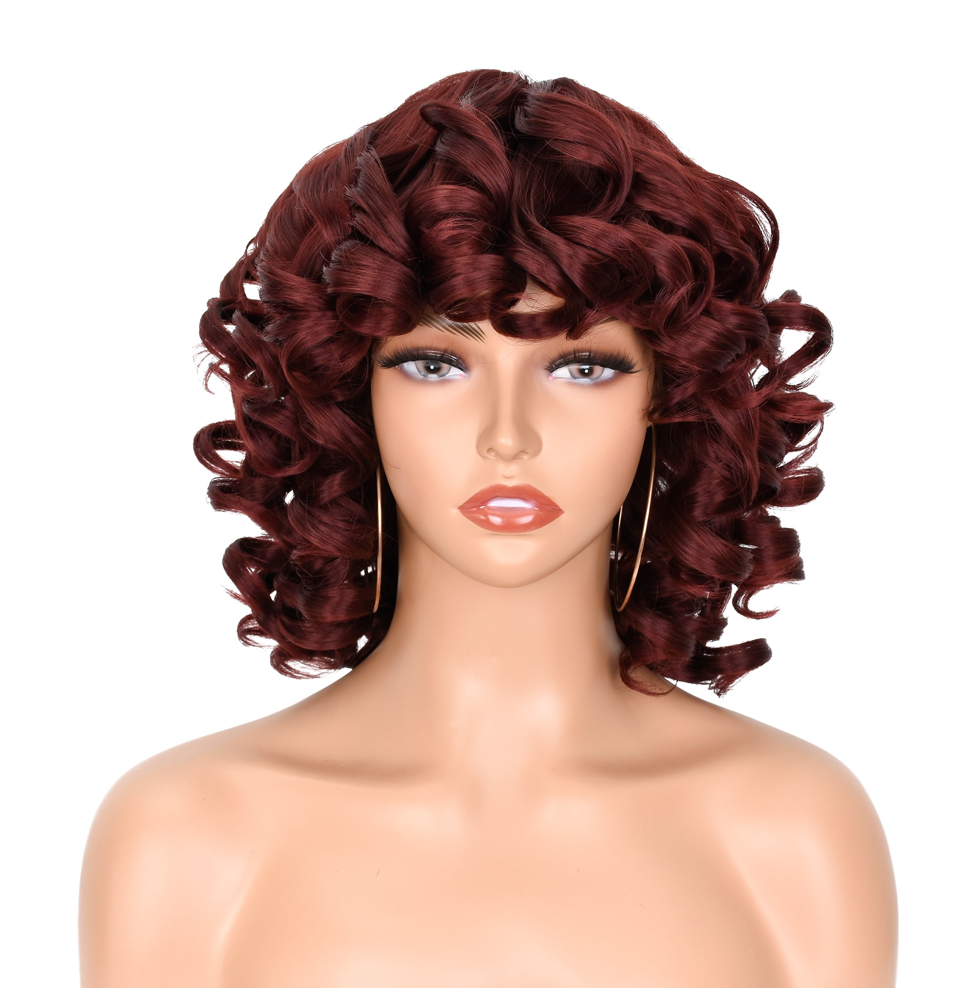 ANNISOUL Curly Wigs for Black Women with Bangs Synthetic 14inch Kinky ...