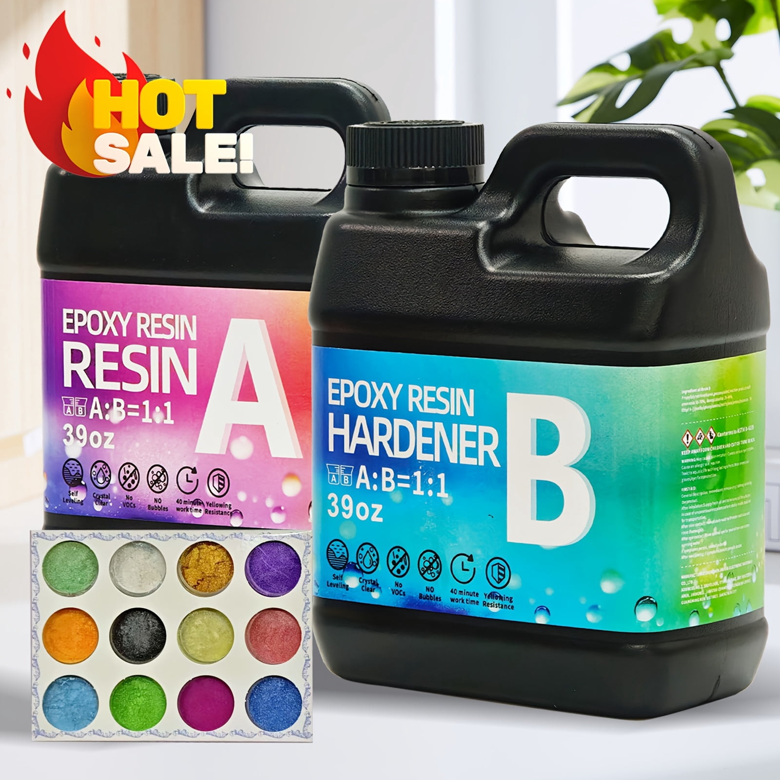 78 oz  Crystal Clear Epoxy Resin Kit and 12-color pearl powder - Food Safe & UV Resistant for DIY Art, Wood, Jewelry Making, Coasters, Molds Casting Resin Epoxy