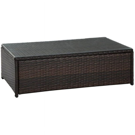 Pemberly Row 44" Glass Top Patio Coffee Table in Brown