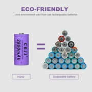 Rechargeable 16340 Battery 3.7V 2800mAh Battery for Streamlight, Headlights, Small Fan, Electronic Devices, Scooters, Doorbells, etc (Purple)