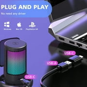 Aveek RGB Gaming Microphone, USB Condenser Mic for PC,PS4/PS5,Phone,Mac, Streaming,Discord,Twitch, Podcast,Videos with Tripod Stand, Pop Filter