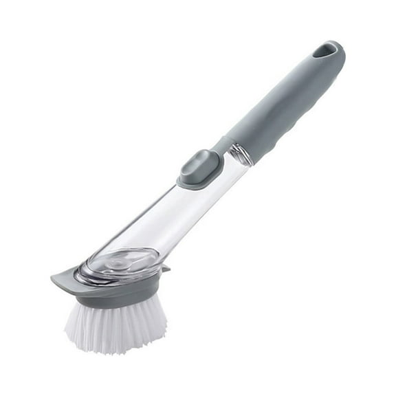 Automatic Dish Soap Dispensing Scrub Brush | Kitchen Sink Brush for Pots, Pans & Utensils | 1-Piece Gray Plastic Cleaning Brush