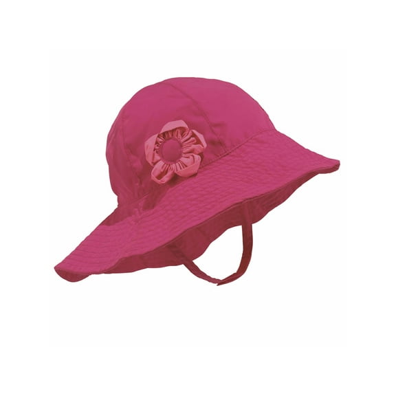Sun Smarties Raspberry Adjustable Baby Girl Sun Hat with Flower - Solid Raspberry Pink - UPF 50 Protected