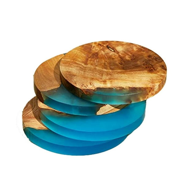 Paquete de 4 posavasos de madera con resina epoxi, posavasos de barra para bebidas, Posavasos modernos para barra de cocina, ho