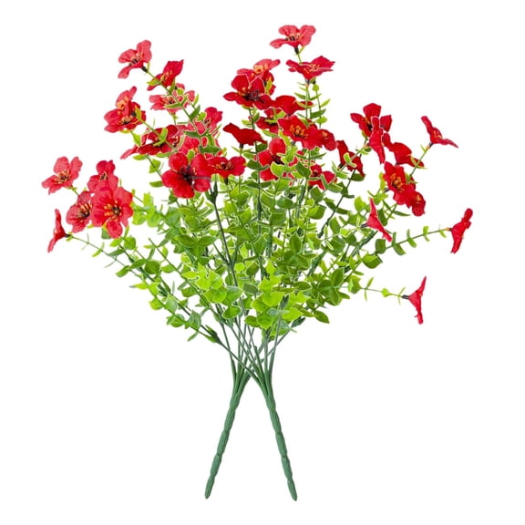 YAZHPA 2PCS Artificial Flowers,UV Resistant Faux Flowers Shrubs Plastic Fake Plants UV Resistant Home In/Outdoor Garden Decor Red