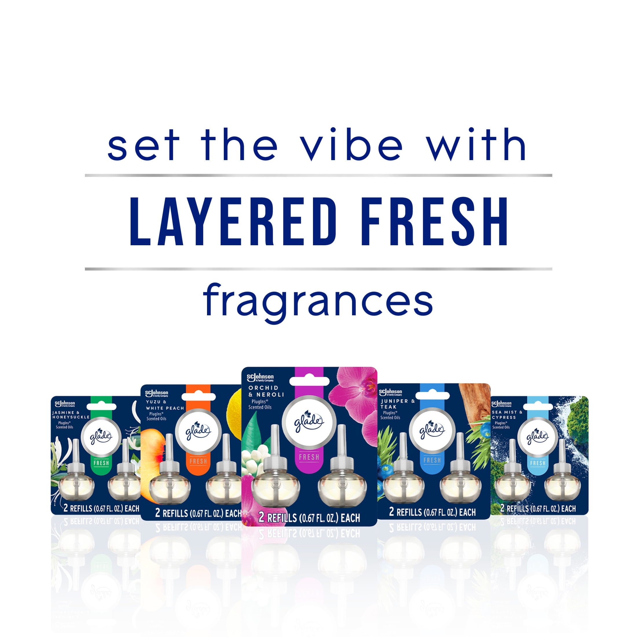 (5 pack) Glade PlugIns Scented Oil Refills, Air freshener, Juniper & Teak, Infused with Essential Oils, 0.67 oz, 5 Count