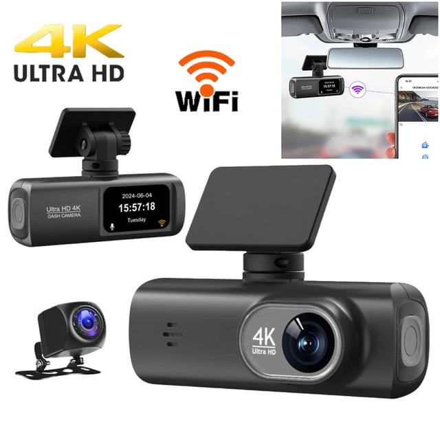 Cámara Trasera Delantera Conducción para Vehículo 4K Incorporado Lente Dual
