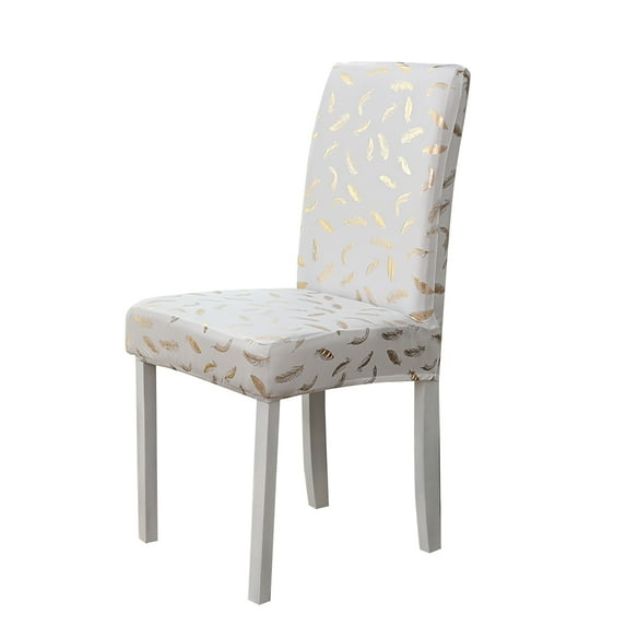 DYstyle Home Decor Christmas Spandex Stretch Gold Stamping Feather Wedding Banquet Chair Cover Party Decor Dining Room Seat Cover