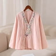 thumbnail image 2 of Felirenzacia Women's Traditional Embroidered Wrap Blouse V-Neck Long Sleeve Frog Button Cotton Shirt Top Pink,L, 2 of 6