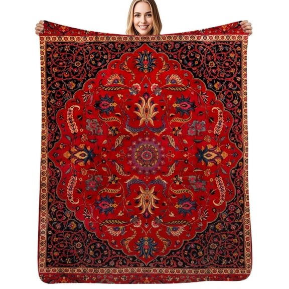 Red Persian Flannel Blanket Warm Soft Bedding Throws Winter Camping Chair Sofa Bed