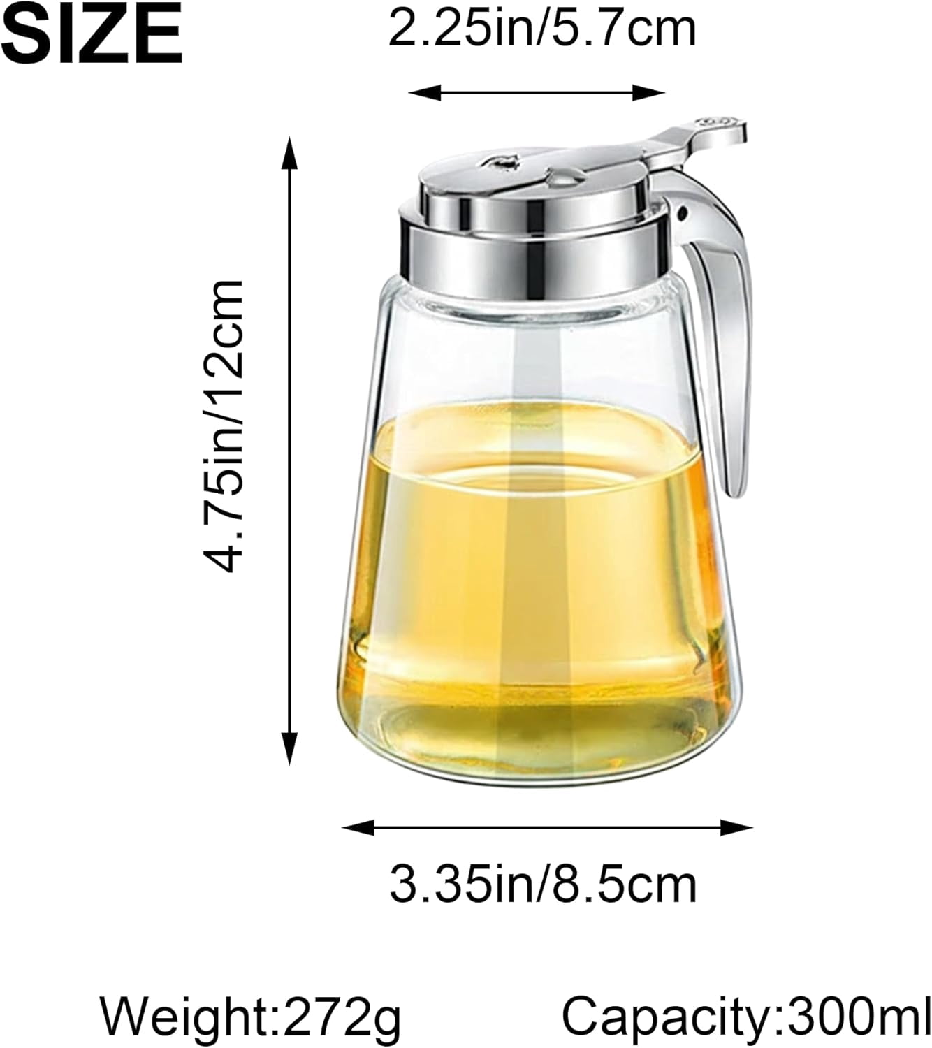 Elegant Glass Syrup Dispenser Jar with No-Drip Pump, for Honey and Maple, 10oz