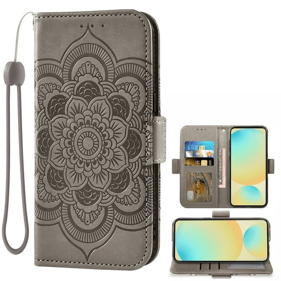 Asuwish - Funda tipo cartera compatible con Xiaomi 14 Pro, de cuero con cordón, tarjetero, correa para la muñeca, para Mi 14Pro 5G, para hombre y mujer, color gris