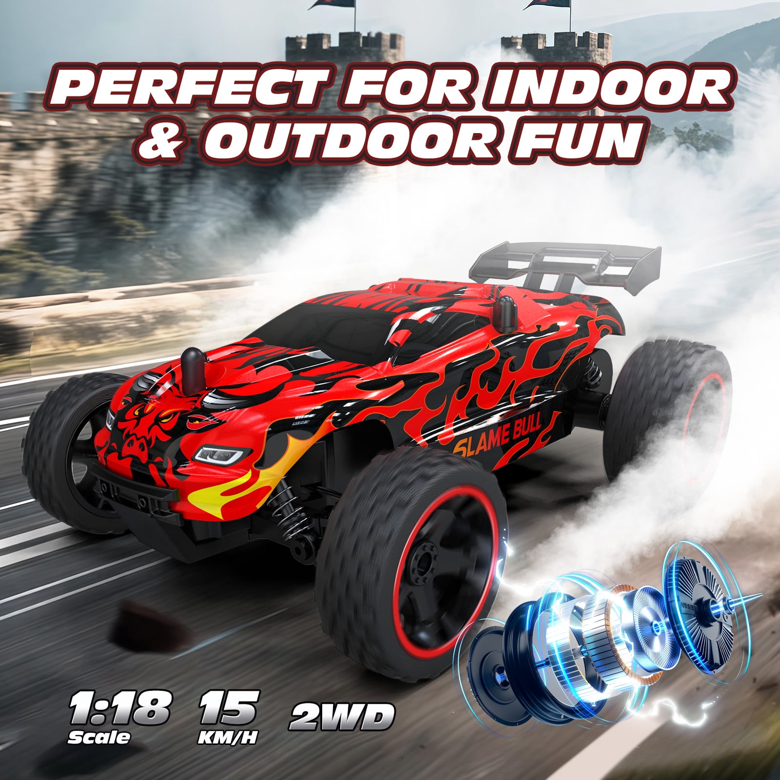 Tecnock RC Trucks for Kids, 1:18 Scale 2WD RC Cars with USB-C Easy Charging, 2.4GHz Remote Control Car with LED Lights & 50 Mins Playtime, Toys Gifts
