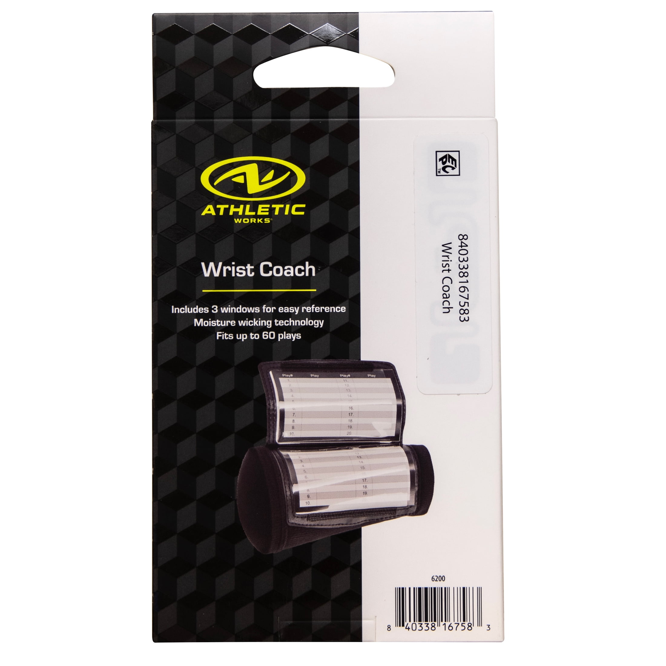 Athletic Works Wrist Coach, Football Playbook, 1-Pack, Black, New