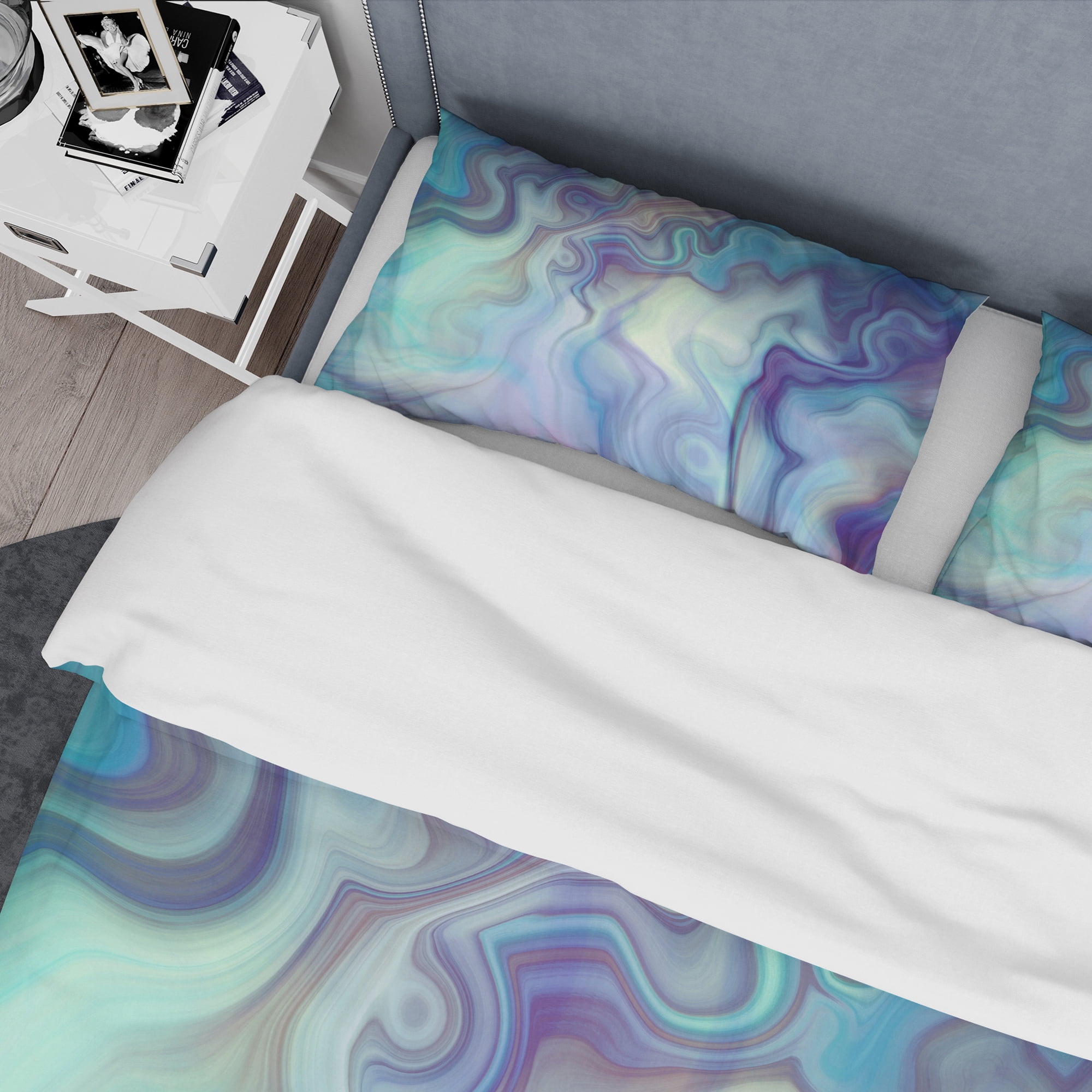 Designart 'Marbled Colours in Shades of Turquoise and Purple' Modern & Contemporary Duvet Cover Set