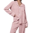 thumbnail image 3 of DHFJKG Womens Pajama Sets Long Sleeve Sleepwear Pants Set 2 Piece Loungewear Comfortable Button Down Lapel Shirt Comfy Nightwear, 3 of 5