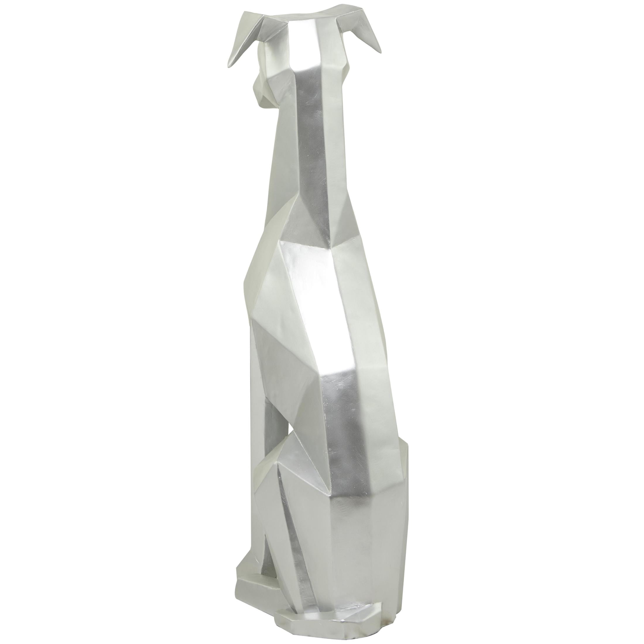 9" x 30" Silver Polyresin Cubist Dog Sculpture, by DecMode