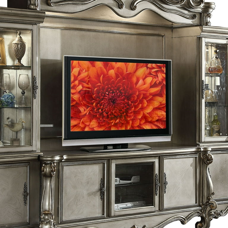 ACME 4 Piece Versailles Entertainment Center Antique Platinum 95 x 118 x 21 in