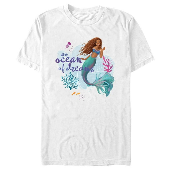 Men's The Little Mermaid Ariel an Ocean of Dreams Scene  Graphic Tee White 3X Large