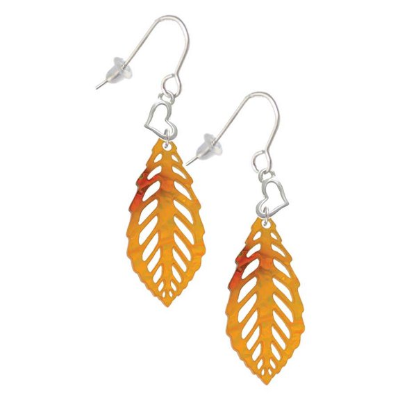 Acrylic Medium Leaf Orange Mixed Brown and Yellow Heart French Earrings