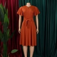 thumbnail image 3 of AURA Womens V Neck A Line Midi Dress Tie Strap Detail Short Sleeve High Waist Elegant Summer Work Dress with Zipper, 3 of 10