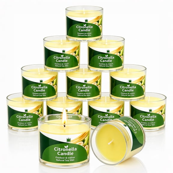 Giphtpoeet 12PCS Citronella Candle Portable Small Outdoor Candle Bulk for Garden Picnic Camping, 25.2oz Total