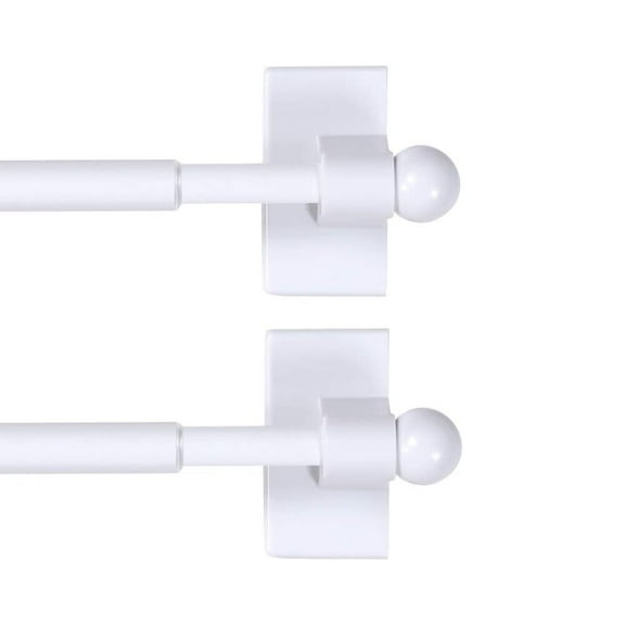 H.Versailtex White Magnetic Curtain Rods, 0.5 in Stainless Steel Ball Adjustable, 16 - 28 in,2 Pack