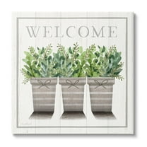 Stupell Industries Welcome Sign Cottage Theme Potted Plants Botanicals Canvas Wall Art, 24 x 24, Design by Elizabeth Tyndall