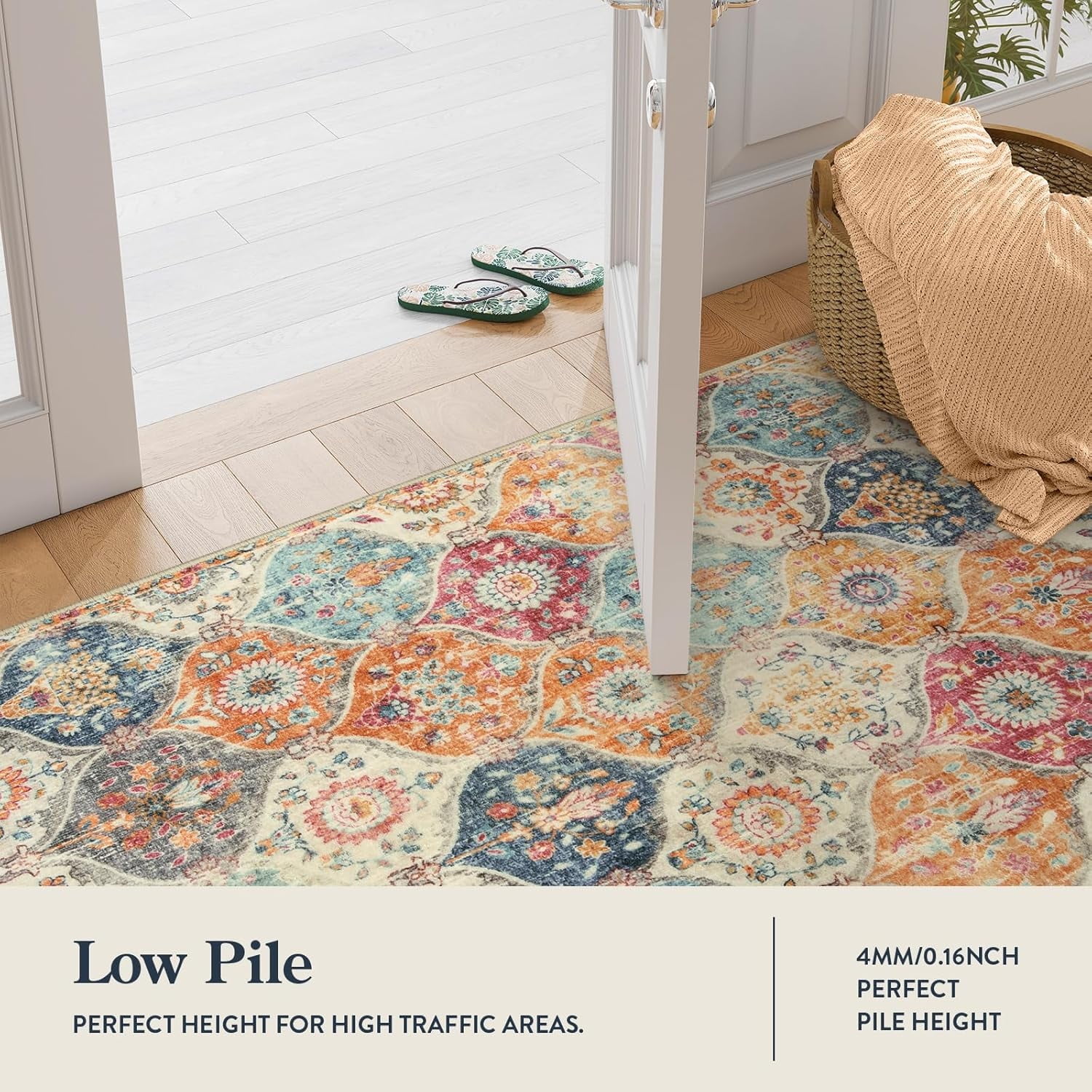 Moynesa 3'x5' Moroccan Trellis Area Rug, 3x5ft Washable Bedroom Rug Indoor Non-Slip, Small Oriental Accent Throw Rug for Kitchen Entryway Bathroom Living Room Office Carpet Cream
