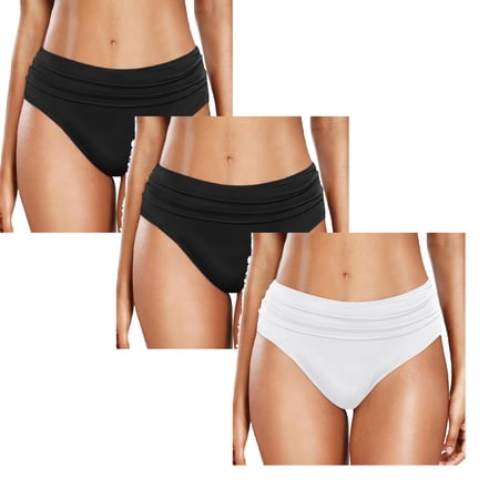 Miaoju Bikini Bottoms for Women Mid Rise Bathing Suit Bottoms for Women Ruched Swim Bottoms Bathing Suit Swim Bottom