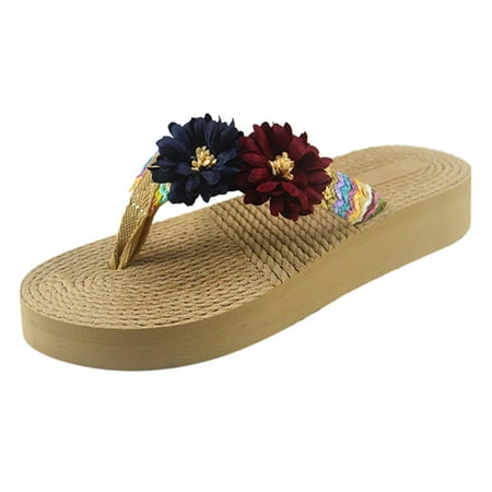 

Wesracia shoe Women Weave Beach Breathable Sandals Home Slipper Flowers Flip-Flops Flat Shoes the shoes for ladies summer