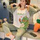 thumbnail image 1 of Conjunto de pijama a rayas para Mujer, ropa de dormir de dibujos animados, 2 piezas, talla grande 3XL, verano y otoño, 1 of 4