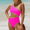 thumbnail image 4 of One Piece Bathing Suit for Women One Shoulder Swimsuit Tummy Control Cutout Padded Swimwear Hot Pink M, 4 of 5
