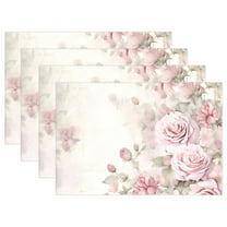 Roses Flowers 4 PCs Placemats Set Linen Non-Slip Table Mat Rectangular Washable for Dining Kitchen Party 12"x18"