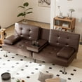 thumbnail image 4 of Furmax Futon Sofa Bed Convertible Folding Faux Leather Couch with 2 Cup Holders,Brown, 4 of 9