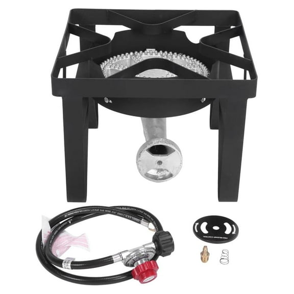 Outdoor Stove Propane Gas Cooker with Adjustable 0-20Psi Regulator,20W BTU Propane Gas Single Burner Cast Iron Gas Cooker with Stand