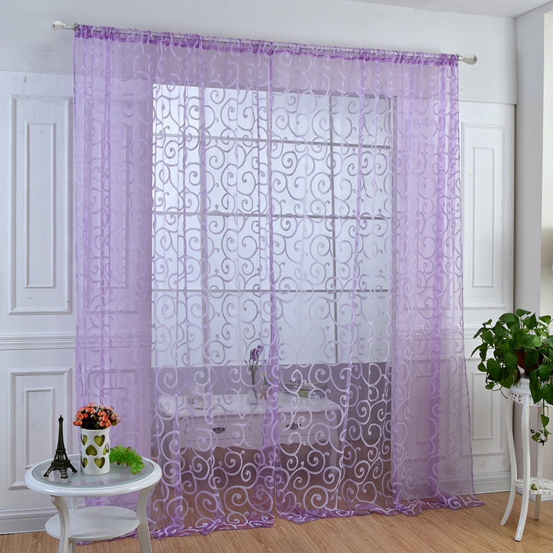 Retro Flocked Floral Voile Door Window Curtain Panel Sheer Tulle Drape Hot Sale、 