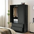 thumbnail image 4 of Wirrytor 2 Door Armoire for Bedroom with 2 Drawers and Hanging Rod, Fluted Tall Wardrobe Closet Storage Organizer, Large Capacity Freestanding Wardrobe for Living Room Or Office, 4 of 9