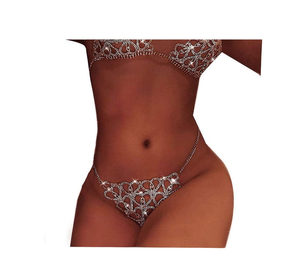 Women Sexy Low Rise G-String Hot Panties with Crystal Waist Chain