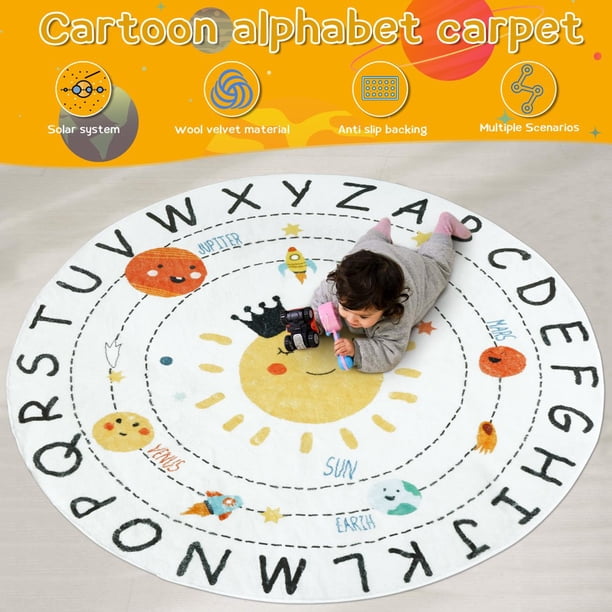 Tapis de jeu ABC pour enfants, 160 cm, en peluche douce, antidérapant, système solaire, motif alphabet, lavable pour salle de classe, salon, chambre à coucher, salle de jeux, salle de classe Tapis de jeu ABC pour enfants, 160 cm, en peluche douce, antidérapant, système solaire, motif alphabet, lavable pour salle de classe, salon, chambre à coucher, salle de jeux, salle de classe