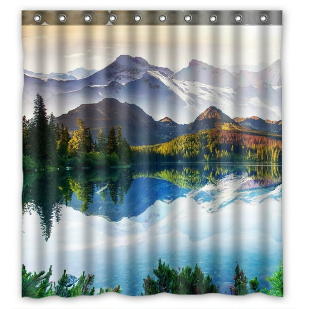 YKCG Mountain Lake Fantastic Sunny Day Shower Curtain Waterproof Fabric Bathroom Shower Curtain